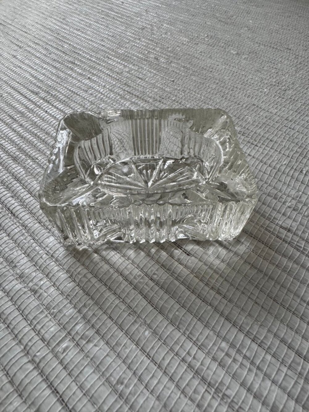 Clear Pressed Glass Square Dish | Starburst Pattern, 3in